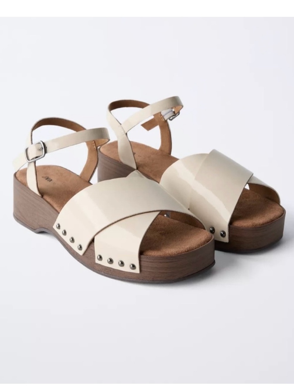 NWT Zara Kids Girls NEUTRAL PATENT FINISH CLOGS Shoes Sandals Size 12.5